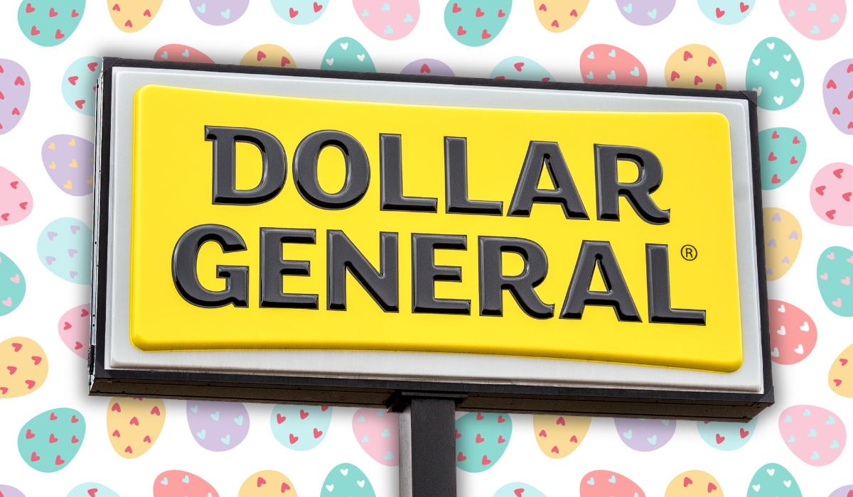 Dollar General sign with an Easter egg background