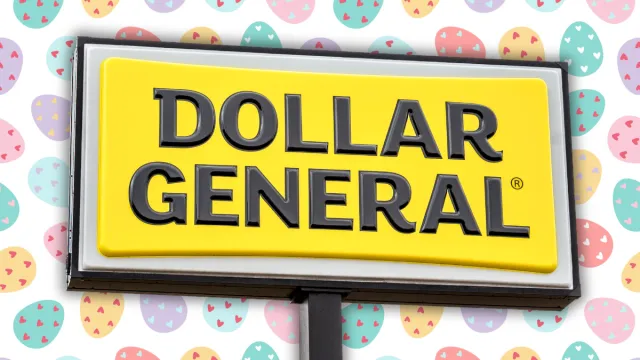 Dollar General sign with an Easter egg background