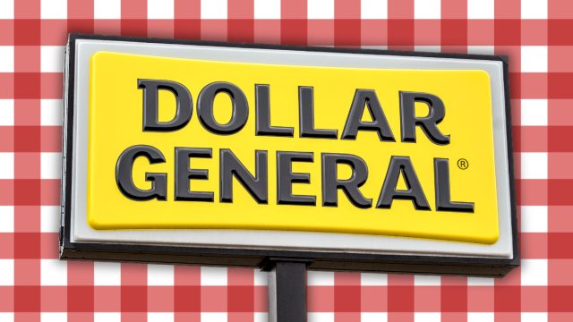 Dollar General sign with a red gingham background