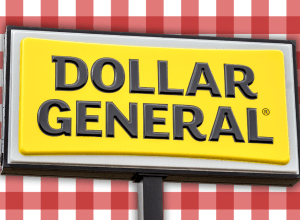 Dollar General sign with a red gingham background