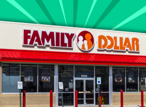 Family Dollar store with a teal green background