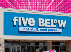 Five Below store with a bright pink background