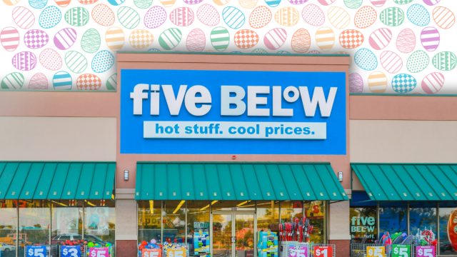 Five Below store with an Easter egg background