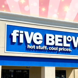 Five Below store with a pink background