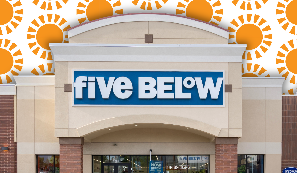 Five Below store with an orange sun background