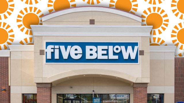 Five Below store with an orange sun background