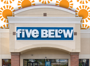 Five Below store with an orange sun background