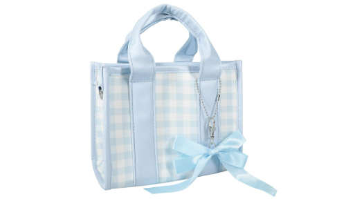 blue and white purse