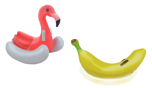 flamingo and banana pool floats