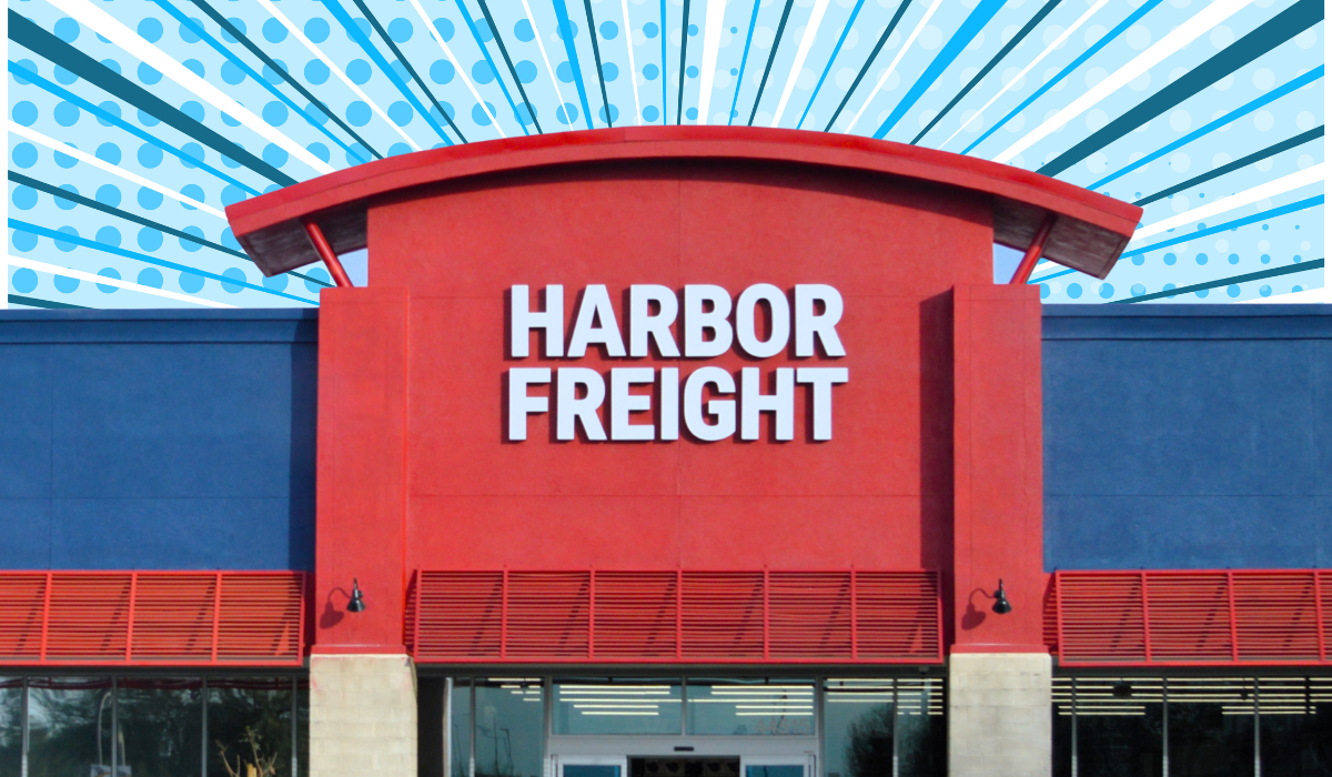 Harbor Freight store with a light blue background