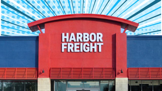 Harbor Freight store with a light blue background
