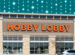 Hobby Lobby store with a teal background