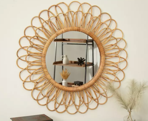 rattan sun burst mirror