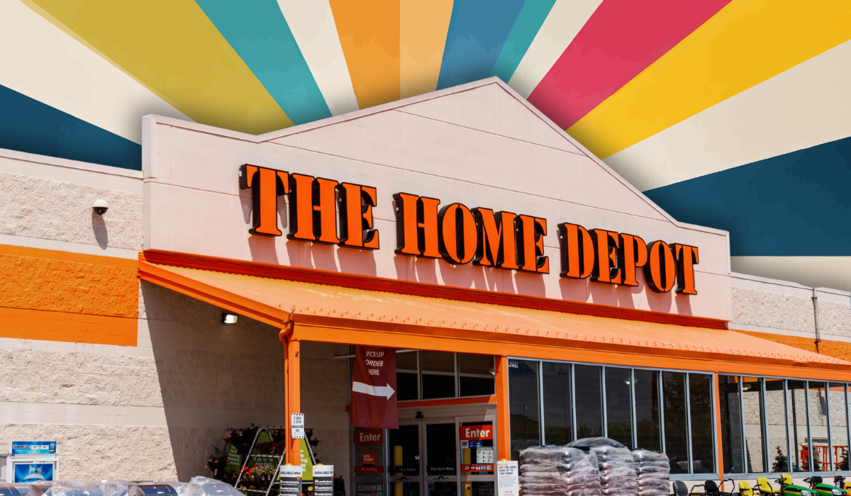 Home Depot store with a color burst background