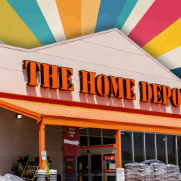 Home Depot store with a color burst background
