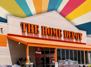 Home Depot store with a color burst background