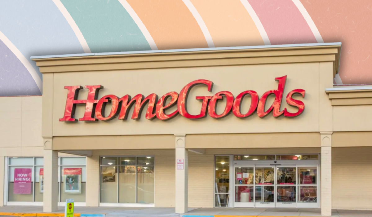 HomeGoods store with a pastel-striped background
