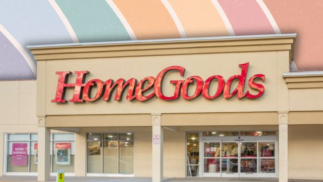 HomeGoods store with a pastel-striped background