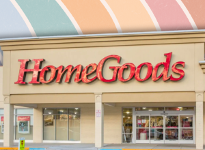 HomeGoods store with a pastel-striped background