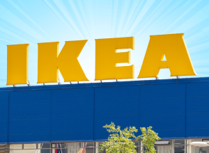 ikea store with a light blue background