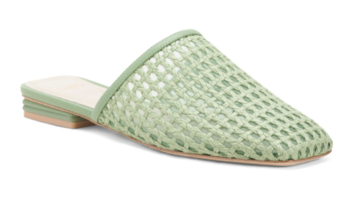 seafoam green rattan mules