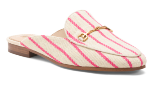 cream and pink striped slide-on flats