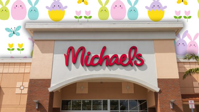Michaels store with an Easter egg and chick background