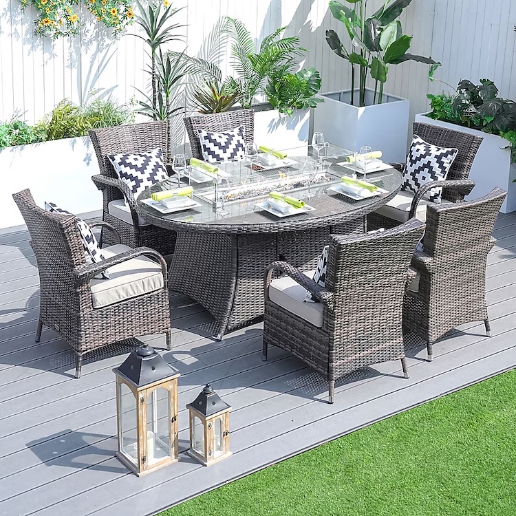 Moda Furnishings Chairs for 1122 and table of 1106O in brown 7 -Piece Brown Wicker Patio Dining Set
