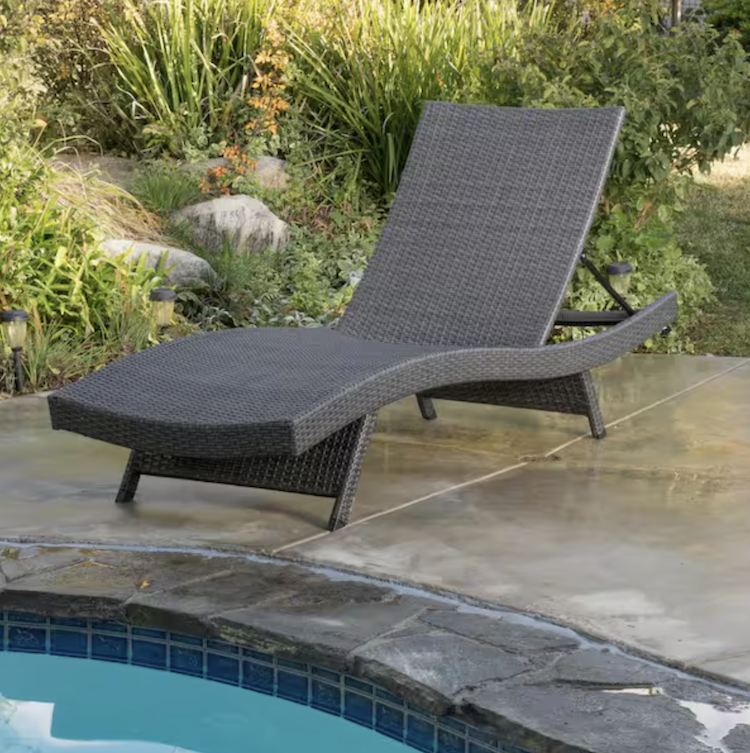 Noble House Salem Gray 1-Piece Faux Rattan Outdoor Patio Chaise Lounge