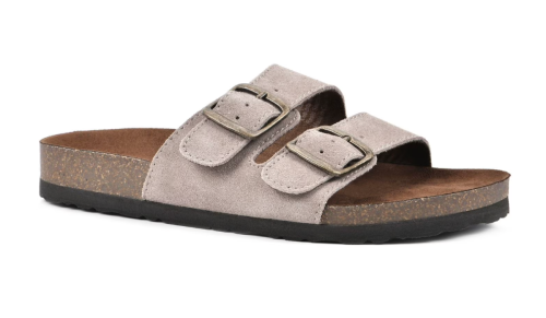 suede double buckle sandals