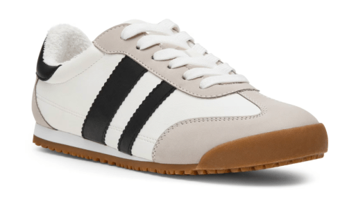 beige and black sneakers