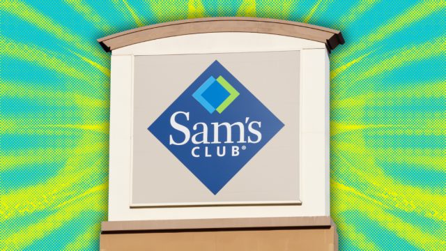 Sam's Club sign with a teal and bright green background