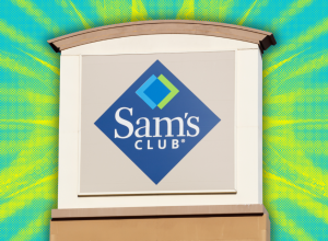 Sam's Club sign with a teal and bright green background