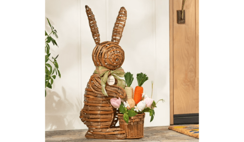 rattan Easter bunny porch statue