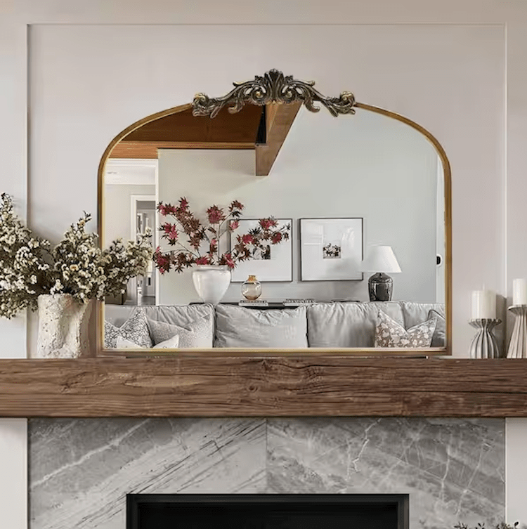 Antique Brass Vintage Stainless Metal Frame Arched Wall Mirror