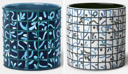 blue stoneware tiled planters