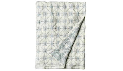 cream and light blue blanket