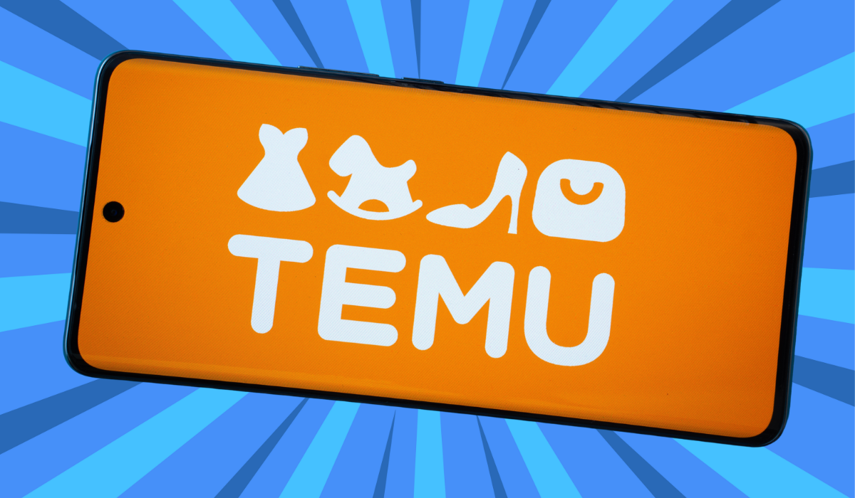 Temu logo on a blue background