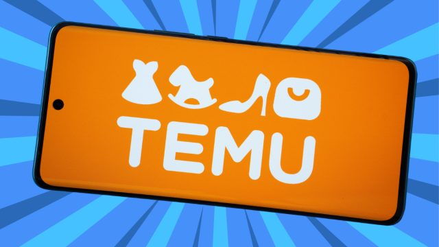 Temu logo on a blue background