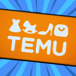 Temu logo on a blue background