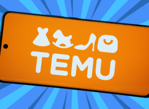 Temu logo on a blue background