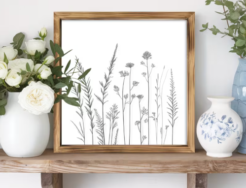 black and white wildflower print