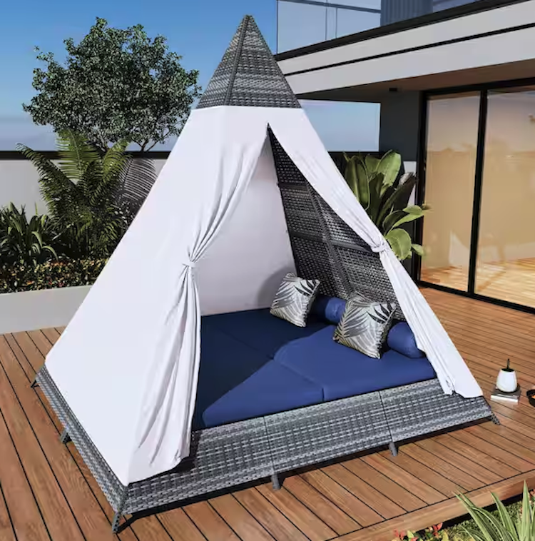 Tent Shape Gray Wicker Outdoor Day Bed