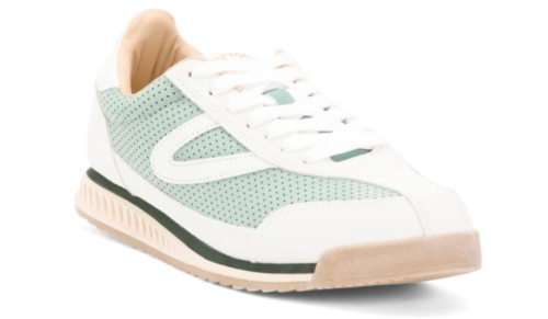 seafoam green and white sneakers