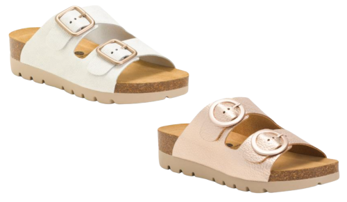 white or rose gold buckle strap sandals