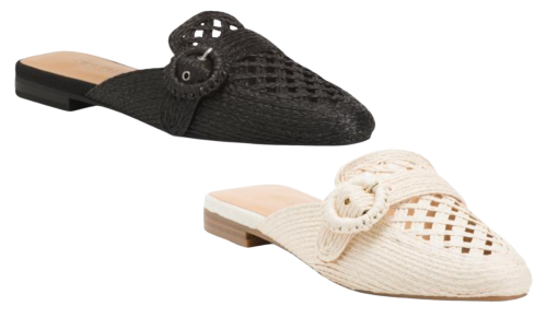 black or ivory woven mules