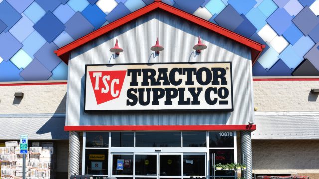 Tractor Supply store with a blue squares background