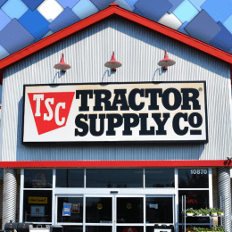 Tractor Supply store with a blue squares background