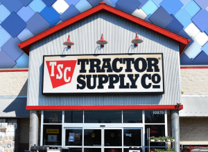 Tractor Supply store with a blue squares background