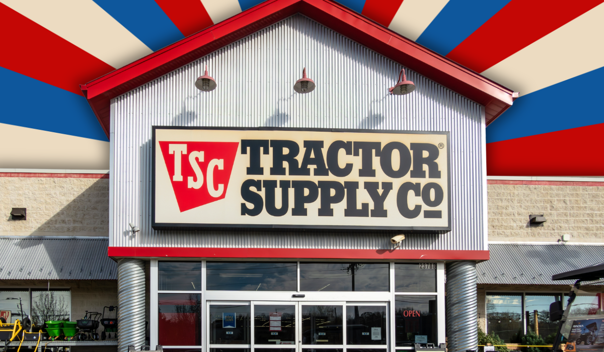 Tractor Supply store with a red, white, and blue background